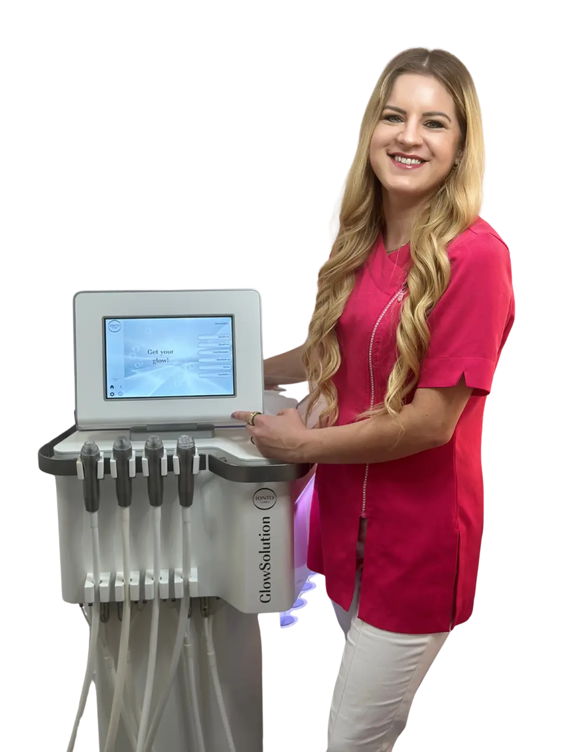 Feine Haut - Kosmetic - Lächelndes Mädchen neben einem medizinischen Gerät für kosmetische Behandlungen